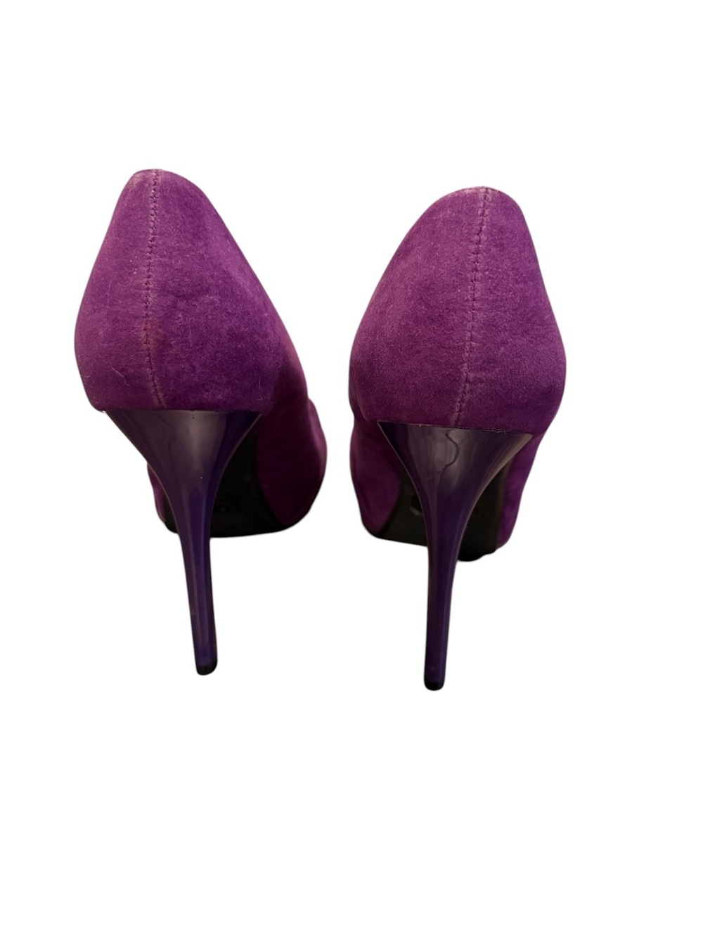 Qupid Purple and Pink Suede Peep-Toe Heels - Picture 4 of 4